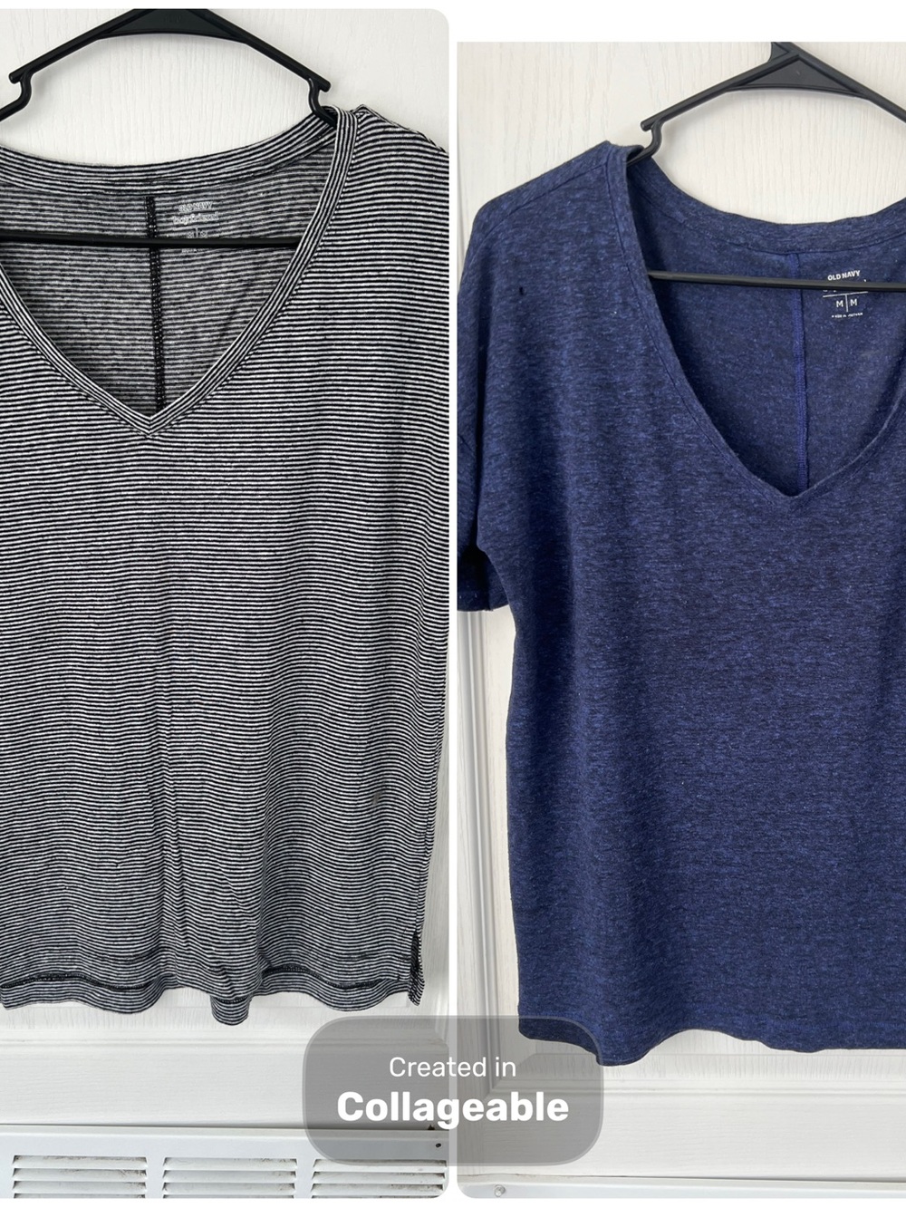 Old Navy Women's V-Neck Tee — Navy Heather and Black/White Stripe